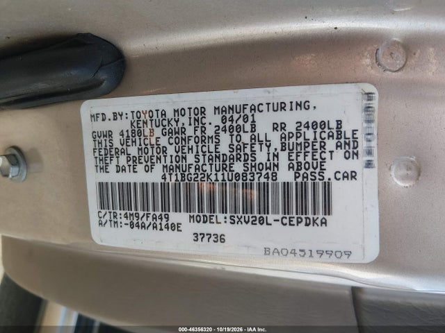 Aukcja sprzedaży 2001 Toyota Camry Ce, vin: 4T1BG22K11U083748, numer aukcji: 46356320