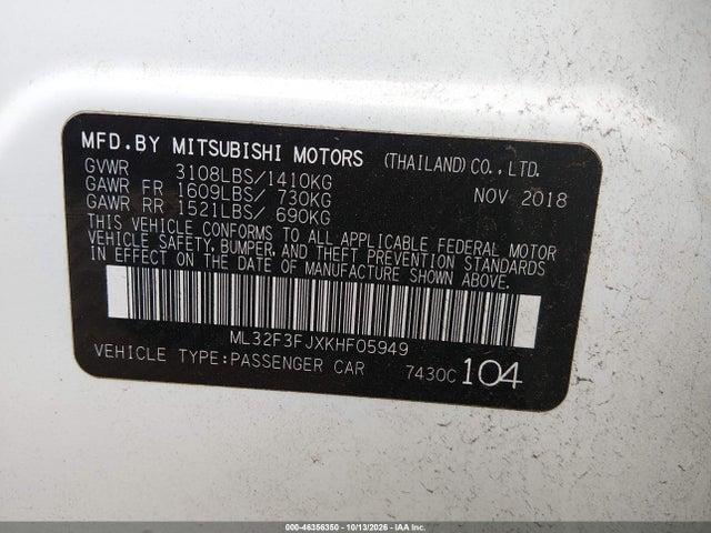 Mitsubishi Mirage G4 Es 2019 ML32F3FJXKHF05949 Image 9