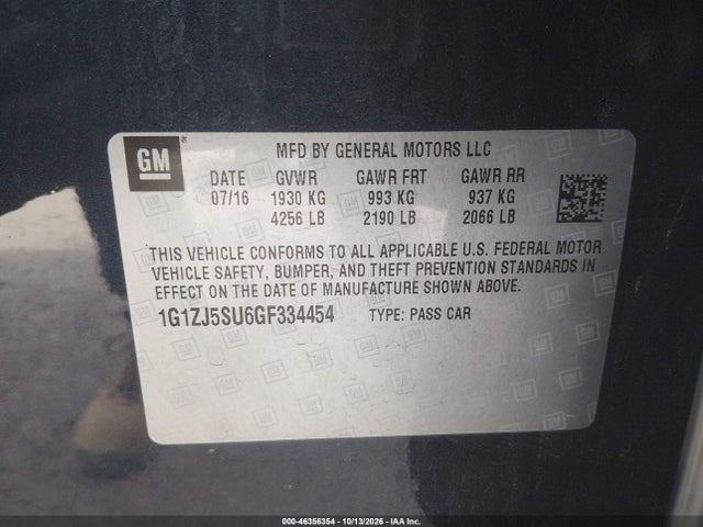 Aukcja sprzedaży 2016 Chevrolet Malibu Hybrid, vin: 1G1ZJ5SU6GF334454, numer aukcji: 46356354