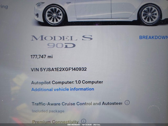 Tesla Model S 60d/70d/75d/85d/90d 2016 5YJSA1E2XGF140932 Image 15