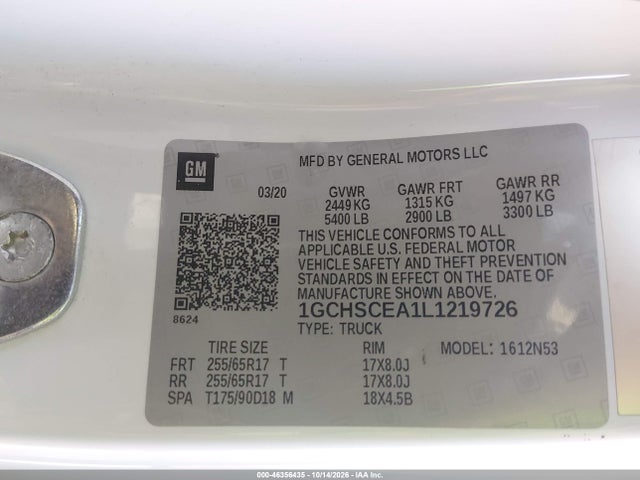 Aukcja sprzedaży 2020 Chevrolet Colorado 2wd  Long Box Lt, vin: 1GCHSCEA1L1219726, numer aukcji: 46356435