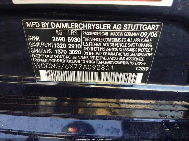 Продаж на аукціоні авто 2007 Mercedes-benz S 600, vin: WDDNG76X77A092801, номер лоту: 46356505