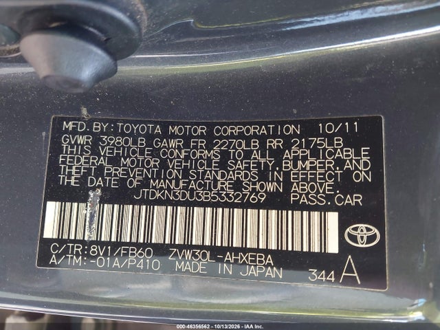 Продаж на аукціоні авто 2011 Toyota Prius Two, vin: JTDKN3DU3B5332769, номер лоту: 46356562