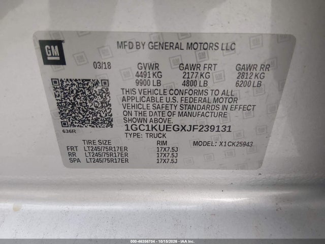 Продаж на аукціоні авто 2018 Chevrolet Silverado 2500hd Wt, vin: 1GC1KUEGXJF239131, номер лоту: 46356704