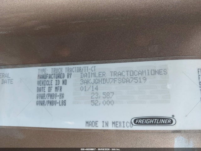 46356917 :رقم المزاد ، 3AKJGHDV4ESFU9730 vin ، 2014 Freightliner Cascadia 113 مزاد بيع