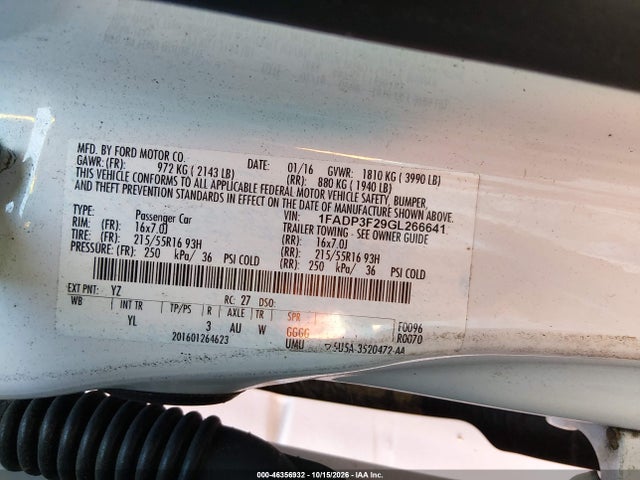Auction sale of the 2016 Ford Focus Se, vin: 1FADP3F29GL266641, lot number: 46356932