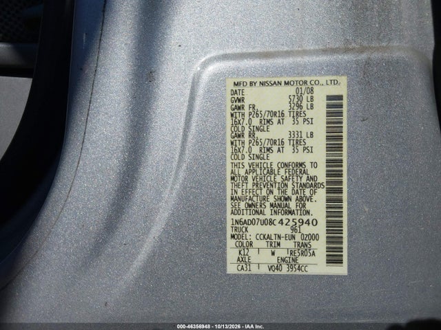 Aukcja sprzedaży 2008 Nissan Frontier Se, vin: 1N6AD07U08C425940, numer aukcji: 46356948