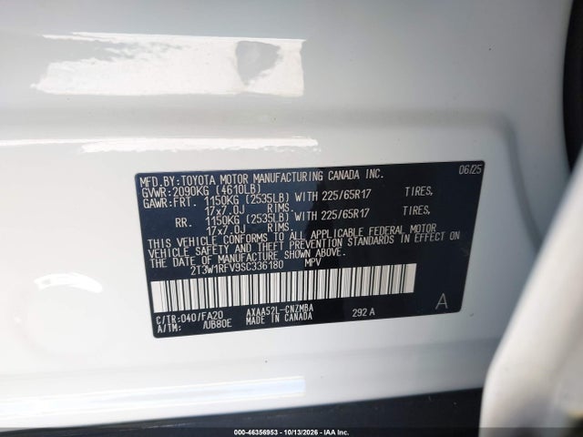 2025 Toyota Rav4 Xle მანქანა იყიდება აუქციონზე, vin: 2T3W1RFV9SC336180, აუქციონის ნომერი: 46356953