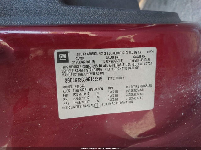 Aukcja sprzedaży 2009 Chevrolet Silverado 1500 Ls, vin: 3GCEK13C59G182279, numer aukcji: 46356984