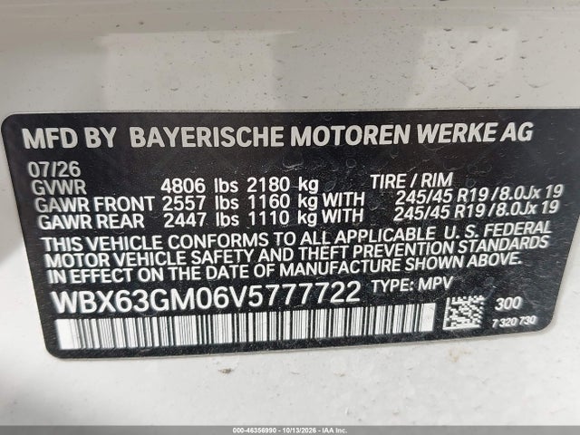 Aukcja sprzedaży 2027 Bmw X2, vin: WBX63GM06V5777722, numer aukcji: 46356990