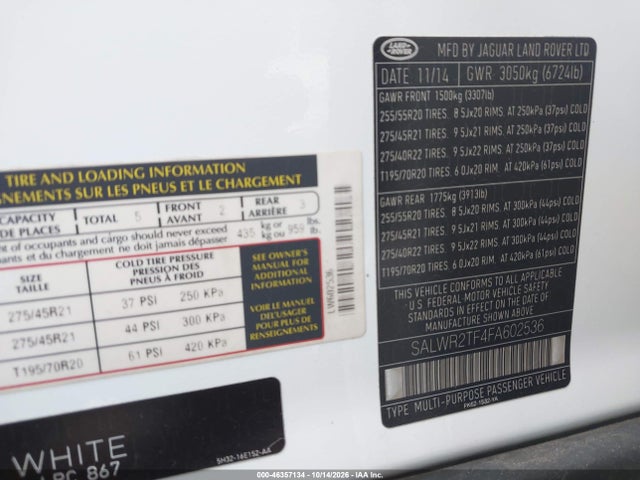 Aukcja sprzedaży 2015 Land Rover Range Rover Sport 5.0l V8 Supercharged, vin: SALWR2TF4FA602536, numer aukcji: 46357134