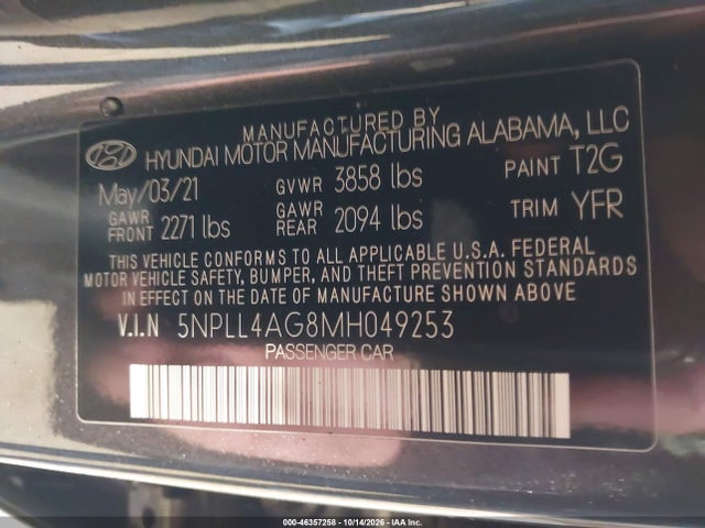 Продаж на аукціоні авто 2021 Hyundai Elantra Se, vin: 5NPLL4AG8MH049253, номер лоту: 46357258