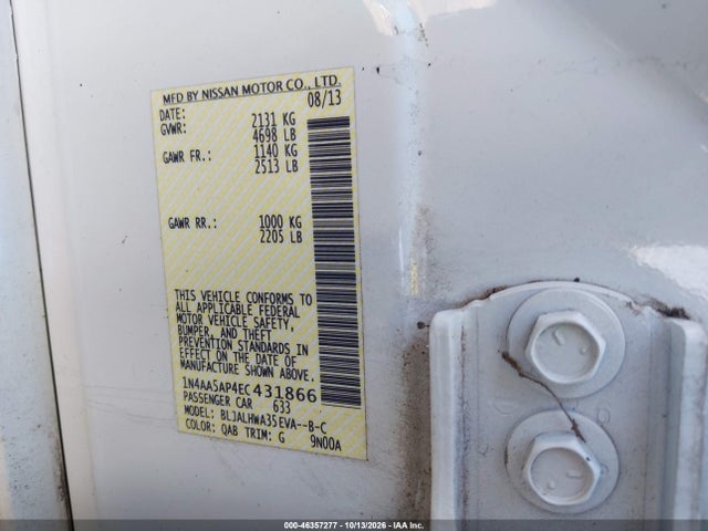 46357277 :رقم المزاد ، 1N4AA5AP4EC431866 vin ، 2014 Nissan Maxima 3.5 Sv مزاد بيع