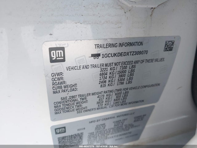 Aukcja sprzedaży 2026 Chevrolet Silverado 1500 4wd  Standard Bed Lt, vin: 1GCUKDEDXTZ309070, numer aukcji: 46357279