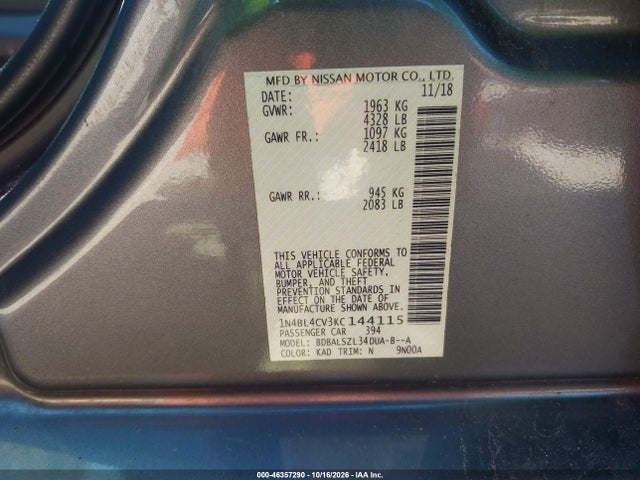 Aukcja sprzedaży 2019 Nissan Altima 2.5 Sr, vin: 1N4BL4CV3KC144115, numer aukcji: 46357290