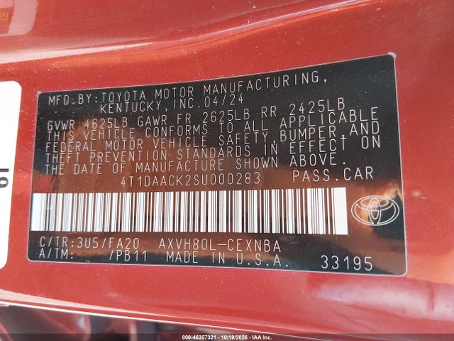 Aukcja sprzedaży 2025 Toyota Camry Le, vin: 4T1DAACK2SU000283, numer aukcji: 46357321