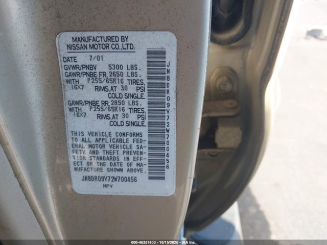 Aukcja sprzedaży 2002 Nissan Pathfinder Se, vin: JN8DR09Y72W700456, numer aukcji: 46357403