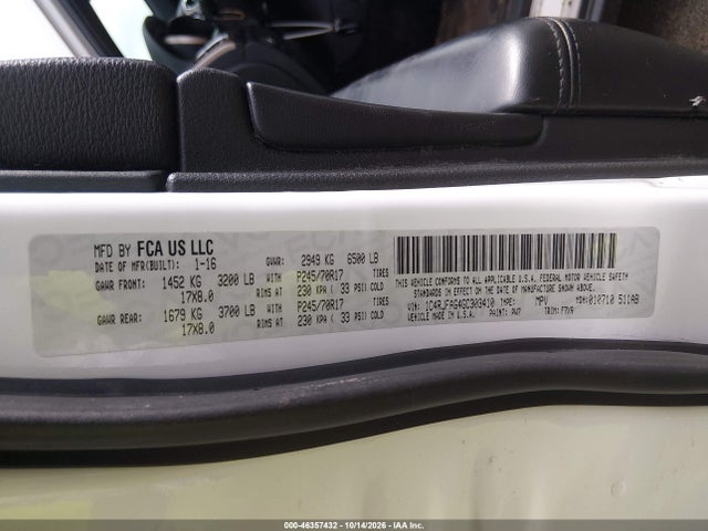 46357432 :رقم المزاد ، 1C4RJFAG4GC303410 vin ، 2016 Jeep Grand Cherokee Laredo مزاد بيع