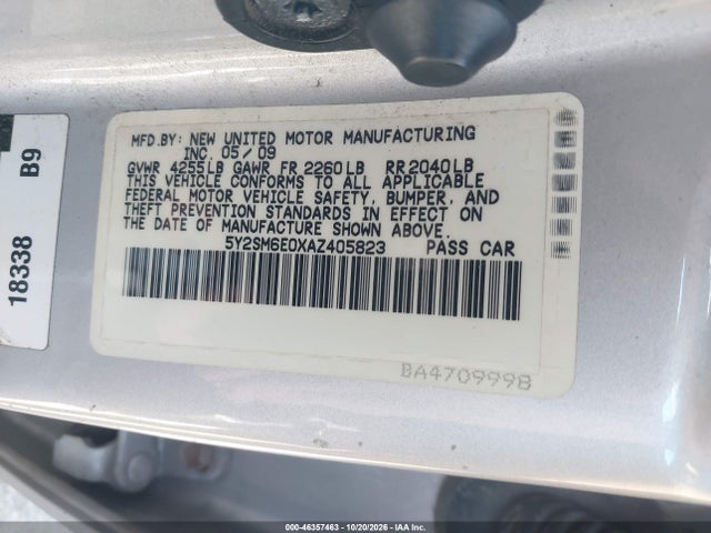 46357463 :رقم المزاد ، 5Y2SM6E0XAZ405823 vin ، 2010 Pontiac Vibe مزاد بيع