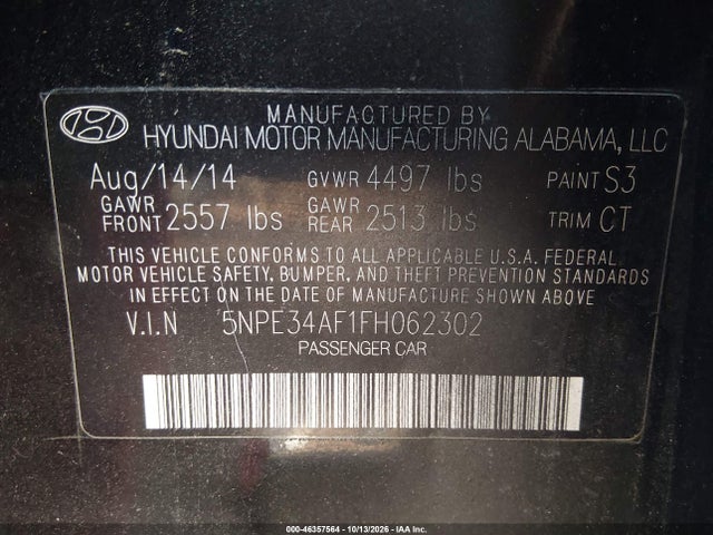 Продажа на аукционе авто 2015 Hyundai Sonata Limited, vin: 5NPE34AF1FH062302, номер лота: 46357564