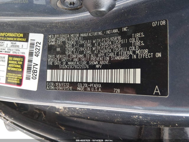 Продажа на аукционе авто 2009 Toyota Sienna Le, vin: 5TDZK23C79S225576, номер лота: 46357628