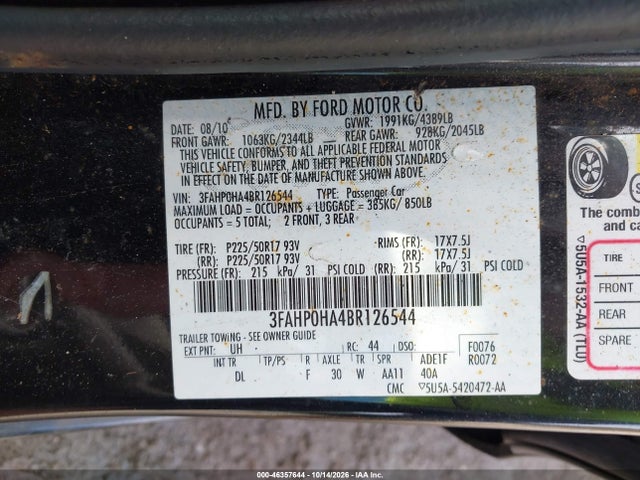 Продажа на аукционе авто 2011 Ford Fusion Se, vin: 3FAHP0HA4BR126544, номер лота: 46357644