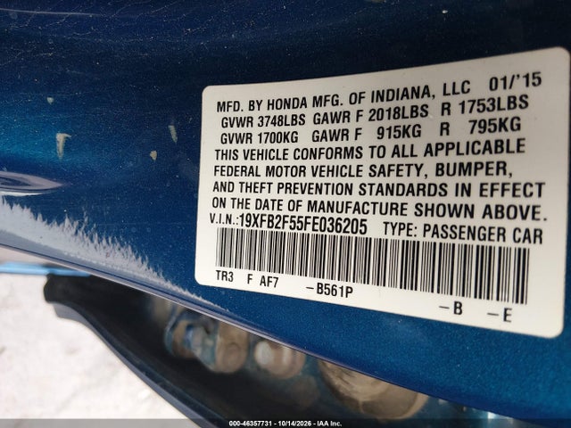 Aukcja sprzedaży 2015 Honda Civic Lx, vin: 19XFB2F55FE036205, numer aukcji: 46357731