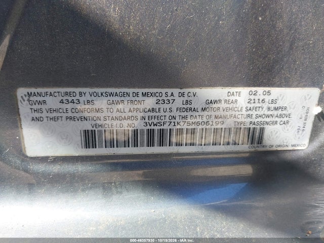 Продажа на аукционе авто 2005 Volkswagen Jetta 2.5, vin: 3VWSF71K75M606199, номер лота: 46357930