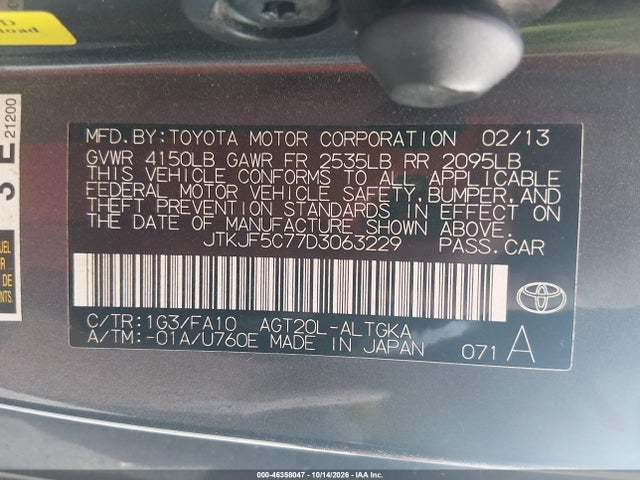 Aukcja sprzedaży 2013 Scion Tc, vin: JTKJF5C77D3063229, numer aukcji: 46358047