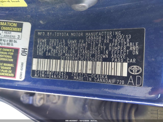 46358057 :رقم المزاد ، 2T1BURHE3EC030656 vin ، 2014 Toyota Corolla S Plus مزاد بيع