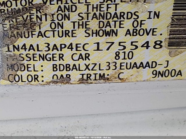 Aukcja sprzedaży 2014 Nissan Altima 2.5 Sl, vin: 1N4AL3AP4EC175548, numer aukcji: 46358110
