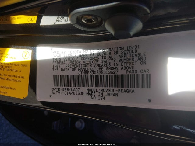 Aukcja sprzedaży 2002 Lexus Es 300, vin: JTHBF30G525013627, numer aukcji: 46358140