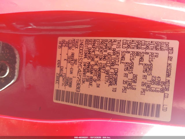 46358201 :رقم المزاد ، 1N6DD21S3YC427908 vin ، 2000 Nissan Frontier Xe مزاد بيع