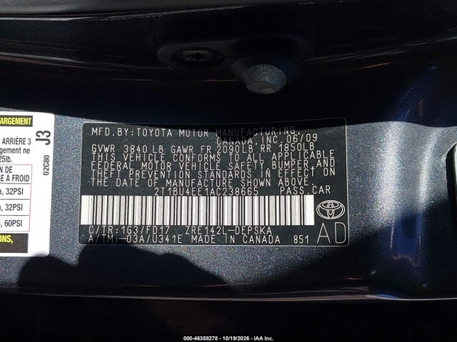 Продаж на аукціоні авто 2010 Toyota Corolla S, vin: 2T1BU4EE1AC238665, номер лоту: 46358278