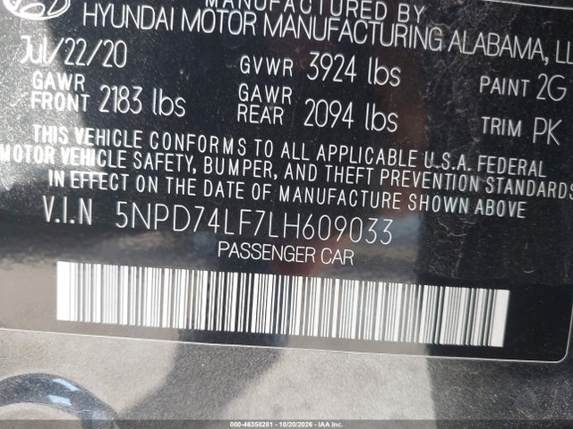 Hyundai ELANTRA SE 2020 5NPD74LF7LH609033 Image 9