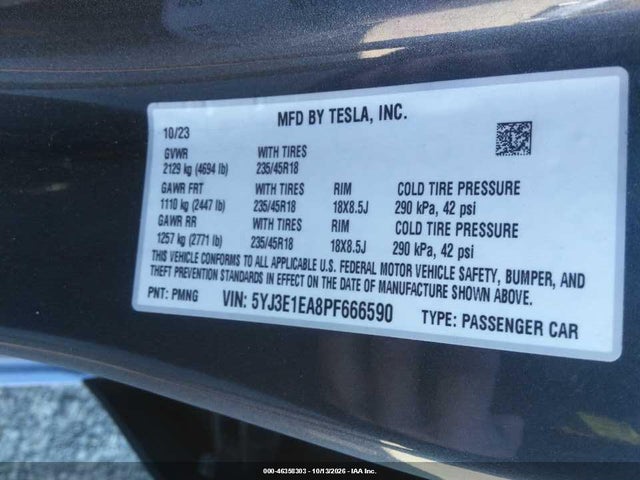 Tesla Model 3 Rear-wheel Drive 2023 5YJ3E1EA8PF666590 Image 9