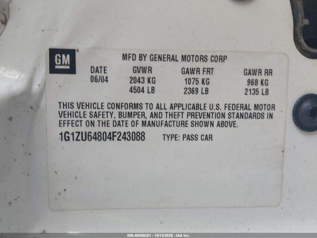 46358351 :رقم المزاد ، 1G1ZU64804F243088 vin ، 2004 Chevrolet Malibu Maxx Lt مزاد بيع