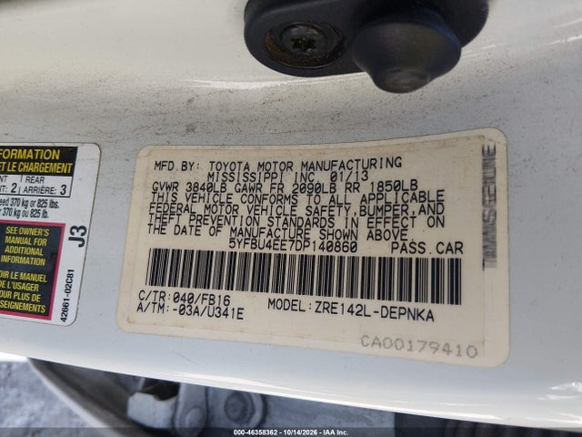 Продаж на аукціоні авто 2013 Toyota Corolla Le, vin: 5YFBU4EE7DP140860, номер лоту: 46358362