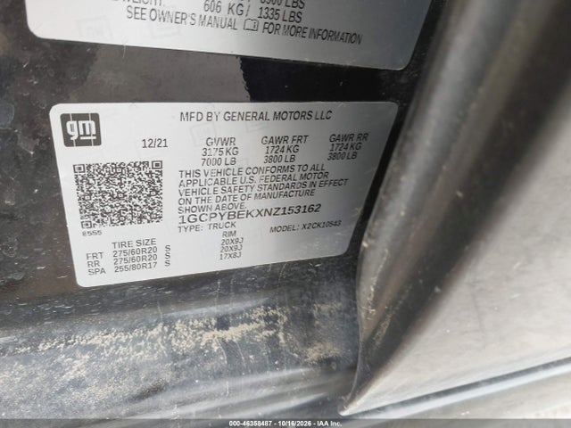 Aukcja sprzedaży 2022 Chevrolet Silverado 1500 Ltd 4wd  Short Bed Custom, vin: 1GCPYBEKXNZ153162, numer aukcji: 46358487