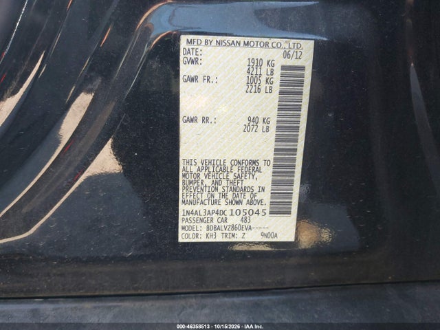 Продаж на аукціоні авто 2013 Nissan Altima 2.5 Sl, vin: 1N4AL3AP4DC105045, номер лоту: 46358513