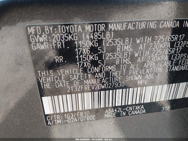 2013 Toyota Rav4 Le მანქანა იყიდება აუქციონზე, vin: 2T3ZFREV2DW027930, აუქციონის ნომერი: 46358559