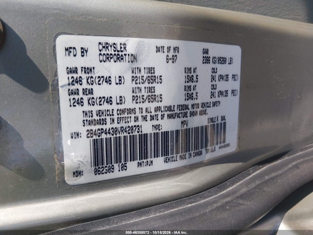 Aukcja sprzedaży 1997 Dodge Grand Caravan Se, vin: 2B4GP4430VR420731, numer aukcji: 46358572