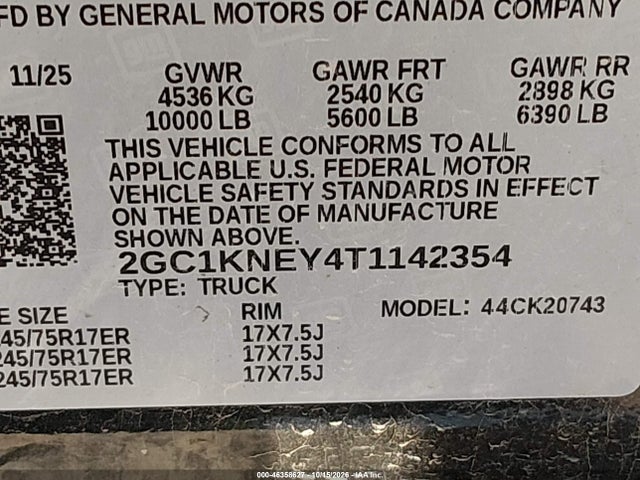 Aukcja sprzedaży 2026 Chevrolet Silverado 2500 Hd , Standard Bed, Lt, 4wd, vin: 2GC1KNEY4T1142354, numer aukcji: 46358627