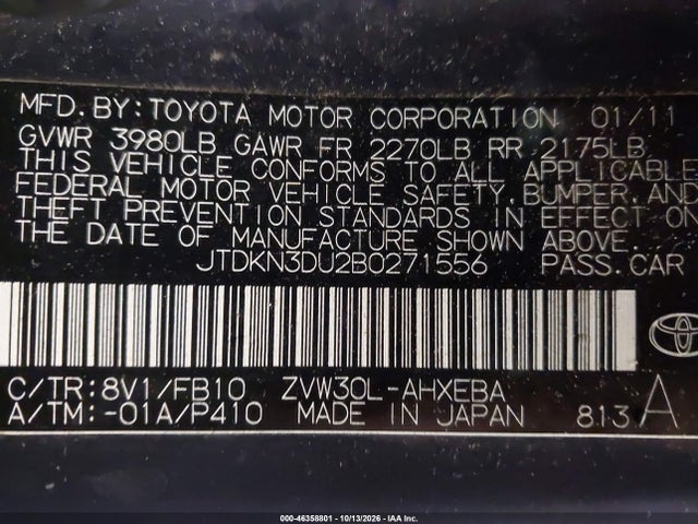 Продаж на аукціоні авто 2011 Toyota Prius Two, vin: JTDKN3DU2B0271556, номер лоту: 46358801