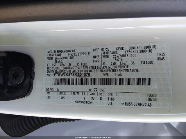 Aukcja sprzedaży 2025 Ford F-150 Xlt, vin: 1FTEW3K87SKE01576, numer aukcji: 46358991