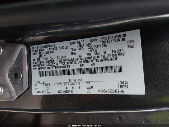 Продаж на аукціоні авто 2014 Ford Escape Se, vin: 1FMCU0GX7EUA69655, номер лоту: 46359100