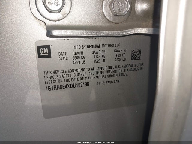 2013 Chevrolet Volt მანქანა იყიდება აუქციონზე, vin: 1G1RH6E4XDU102198, აუქციონის ნომერი: 46359228