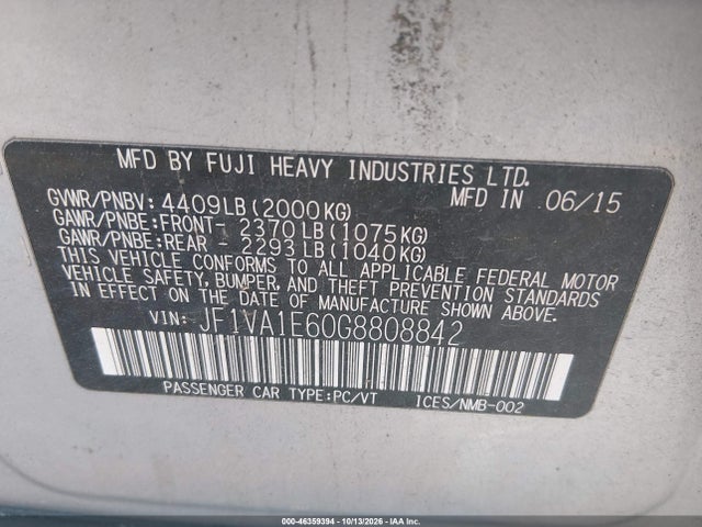 46359394 :رقم المزاد ، JF1VA1E60G8808842 vin ، 2016 Subaru Wrx Premium مزاد بيع