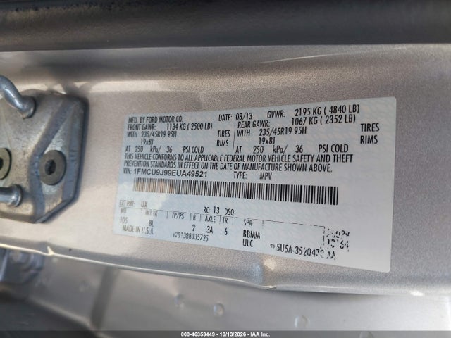 46359449 :رقم المزاد ، 1FMCU9J99EUA49521 vin ، 2014 Ford Escape Titanium مزاد بيع