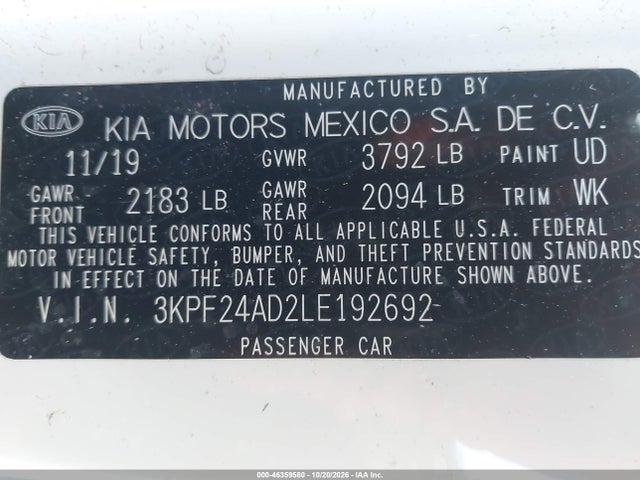 KIA Forte Lxs 2020 3KPF24AD2LE192692 Image 9